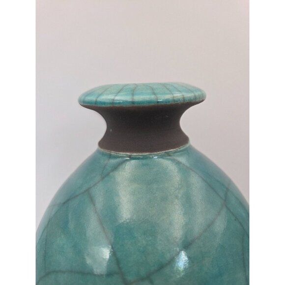 Vintage Artist Signed Joe Winter Raku Fired Turqoise Studio Pottery Vessel - Picture 4 of 7